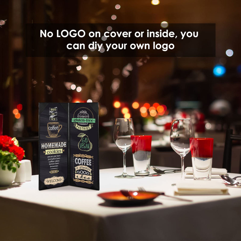 20 Pieces Black Menu Covers PVC Waterproof Restaurant Cafe Bar Fold Menu Book 2 View Double Fold Angled Corners Menu Covers for Wine Drinks Cafes List Covers Set, Fits 4.25 x 11 inches Menu