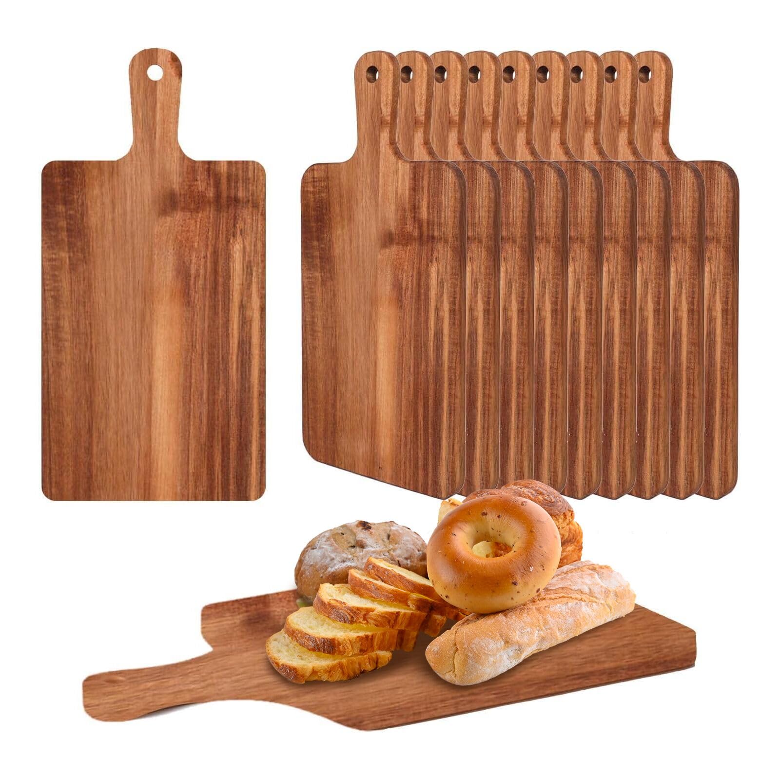 Hyuetrsa 10 Pcs Wood Cutting Board with Handle 15.7x7.7 Inch Wooden Charcuterie Board Kitchen Chopping Boards, Acacia Cutting Board Bulk for Pizza, Bread, Cheese, Charcuterie, Fruit, Vegetables