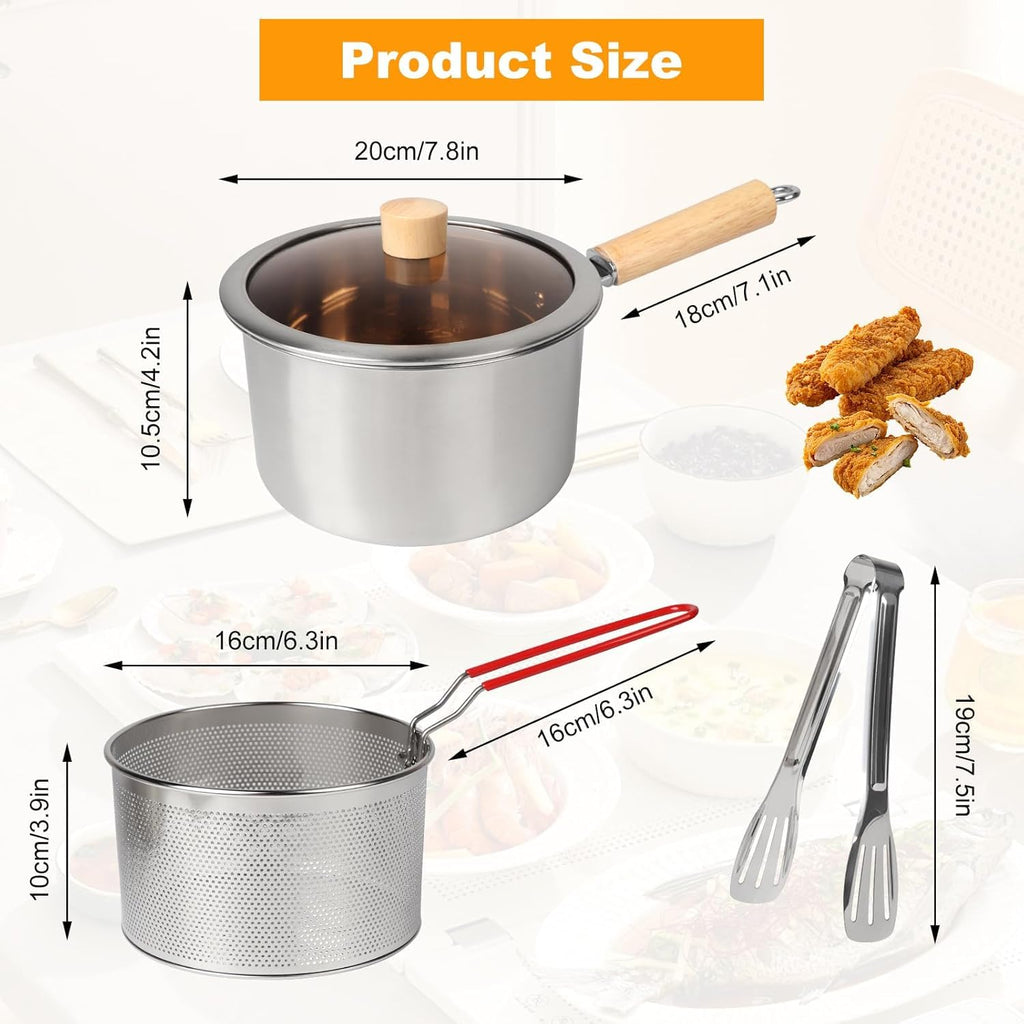 Small Stainless Steel Deep Fryer Pot With Fry Basket for 1-2 person, 2.5L Small Capacity Deep Fryer with Lid, Stock Pot,Stove Top Cooking Pot Deep Fryer With Basket For Cooking Chicken Wings, Seafood