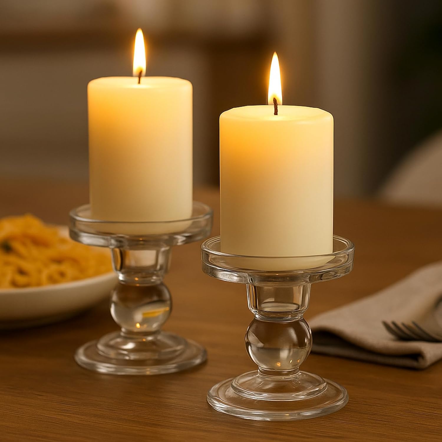 Regine Switzerland Glass Candle Holders - Elegant Pillar Candle Holder Set of 3 for Weddings | Home Decor