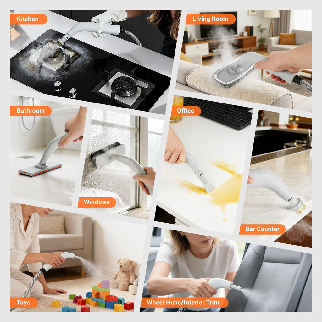 Steam Cleaner for Home - Portable Handheld Steamer for Cleaning With 15s Heat-UP, 0.78 Quarts Tank,9 Accessories - Clean Grease,Automotive wheels and interior trim,Grout, Tile, Floor, Couch, Carpets