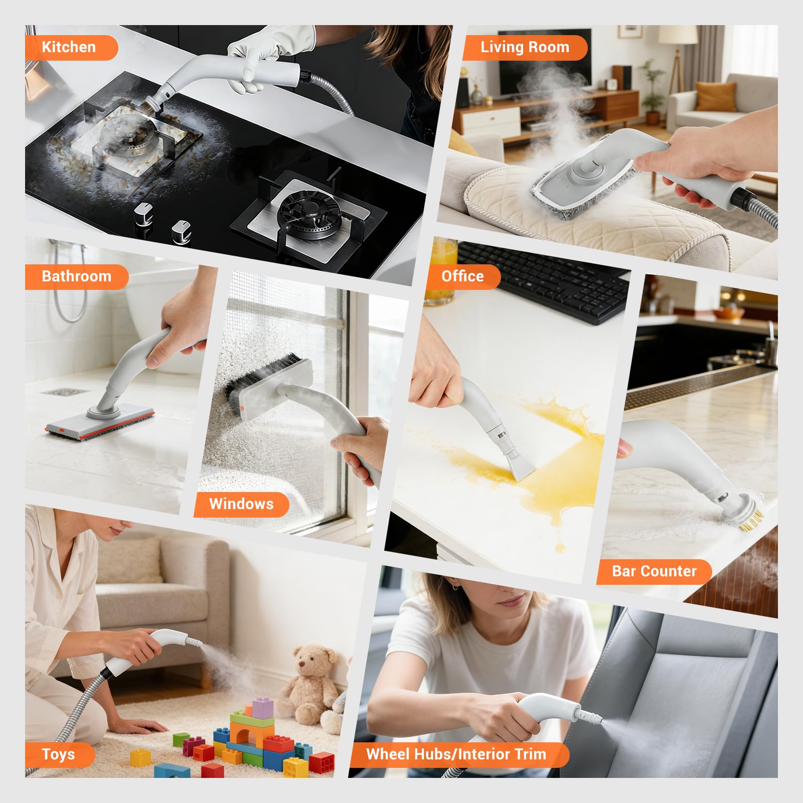 Steam Cleaner for Home - Portable Handheld Steamer for Cleaning With 15s Heat-UP, 0.78 Quarts Tank,9 Accessories - Clean Grease,Automotive wheels and interior trim,Grout, Tile, Floor, Couch, Carpets