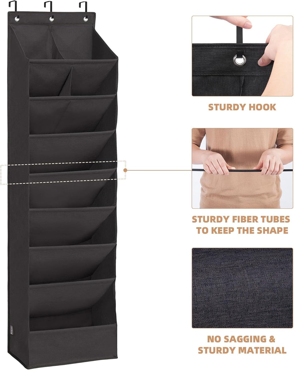Storage Maniac Over The Door Shoe Organizer - Heavy-Duty Hanging Rack with Deep Pockets | Black, 1 Pack