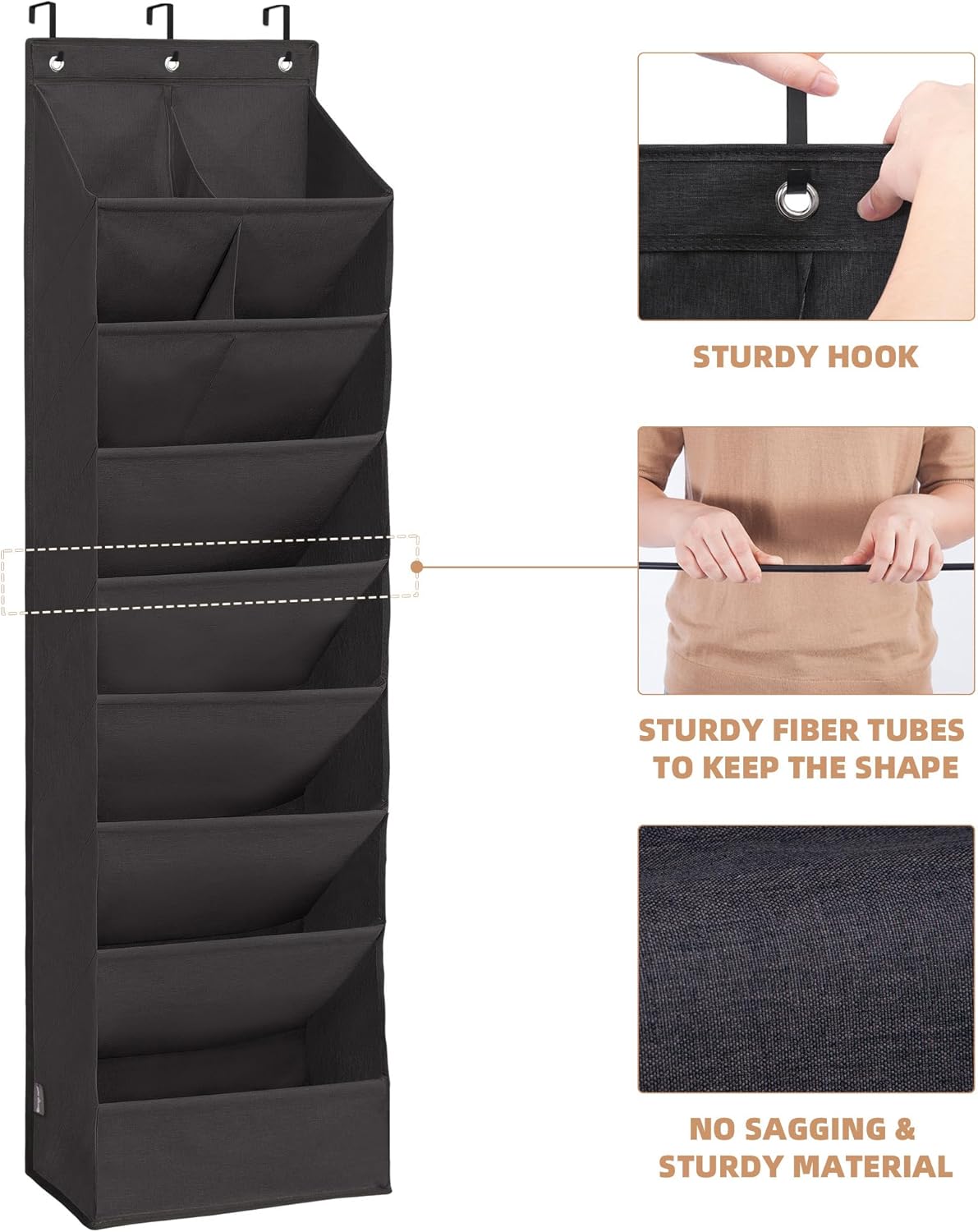 Storage Maniac Over The Door Shoe Organizer - Heavy-Duty Hanging Rack with Deep Pockets | Black, 1 Pack