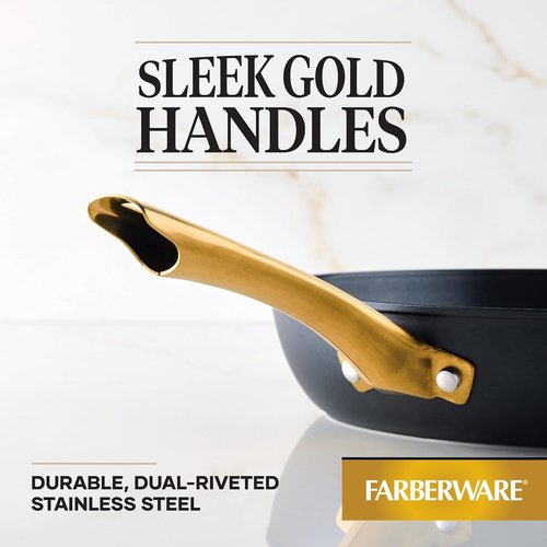 Farberware Forged Induction Ceramic Nonstick Frying Pan - 12.25 Inch, Dishwasher Safe, Black & Gold