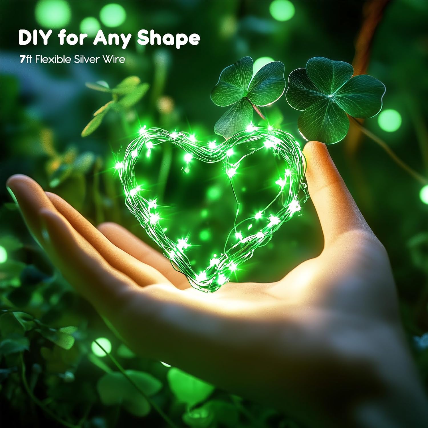 Minetom 6 Pack Fairy Lights - 7ft Battery Operated Waterproof Silver Wire LED String Lights for St. Patrick's Day Decor | Green