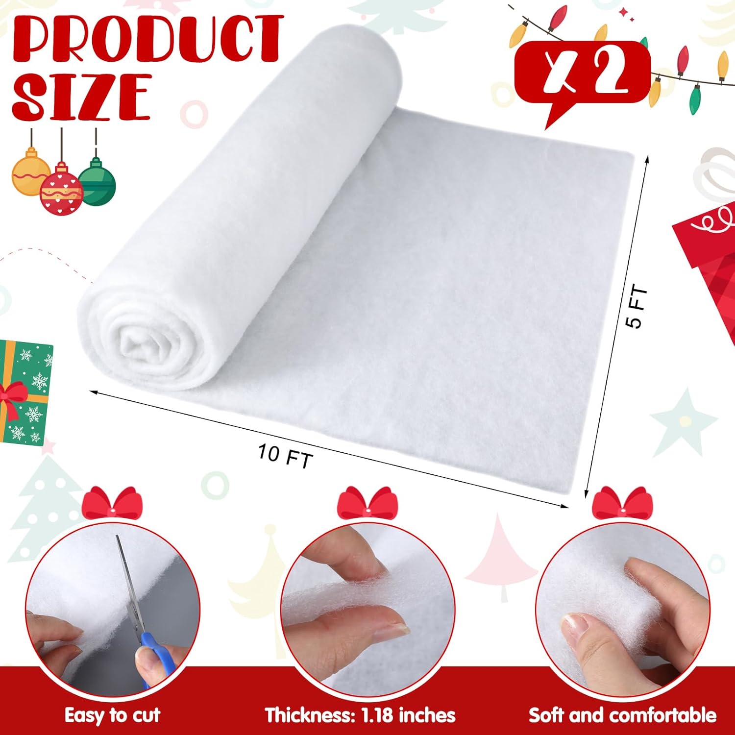 Tondiamo Christmas Snow Blanket Roll - 5ft x 10ft Artificial Winter White Mat for Holiday Decor | 2 Pack