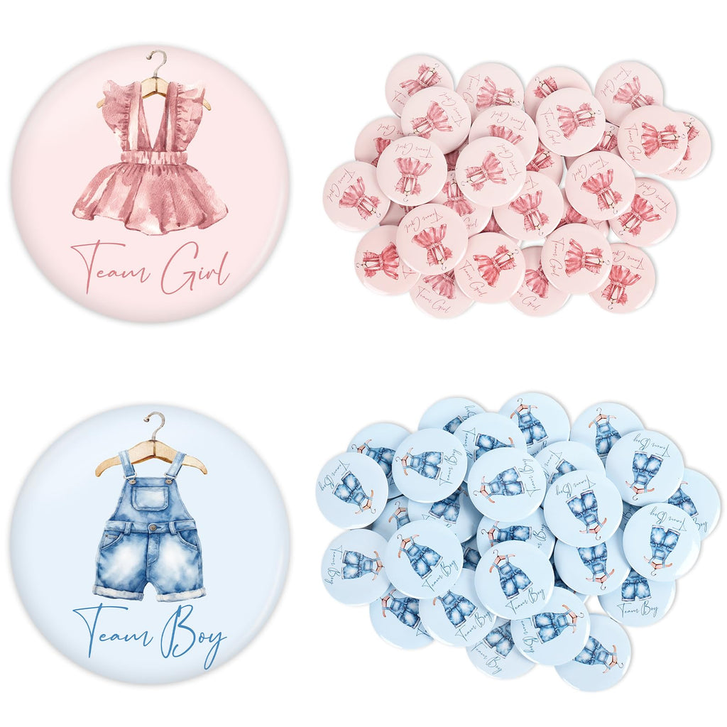 Whaline 60Pcs Gender Reveal Button Pins Blue Pink Baby Clothes Team Boy or Girl Button Badges for Birthday Baby Shower Party Game Supplies