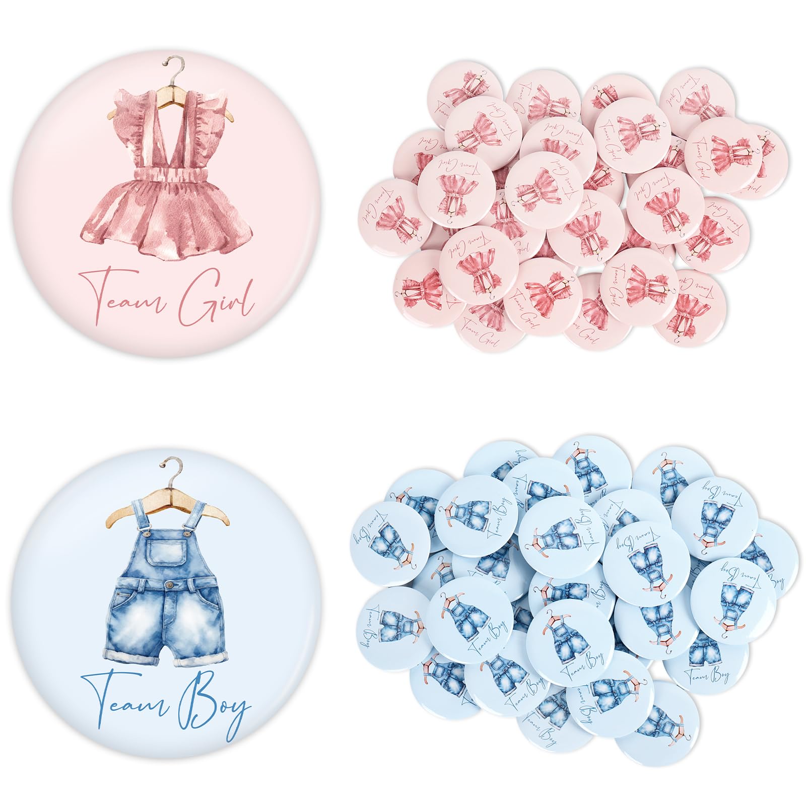 Whaline 60Pcs Gender Reveal Button Pins Blue Pink Baby Clothes Team Boy or Girl Button Badges for Birthday Baby Shower Party Game Supplies