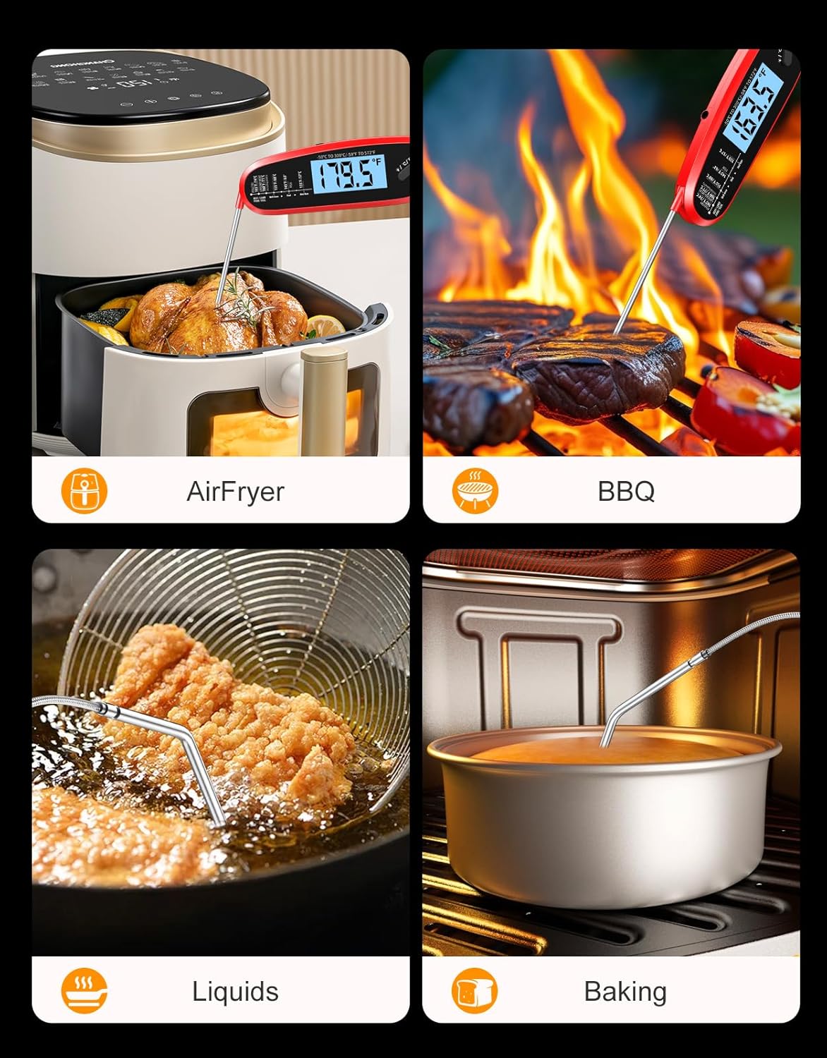 Skiennix Instant Read Meat Thermometer - Dual Probe Digital Cooking Thermometer with Backlit Display | Perfect for Grilling, BBQ, and Frying