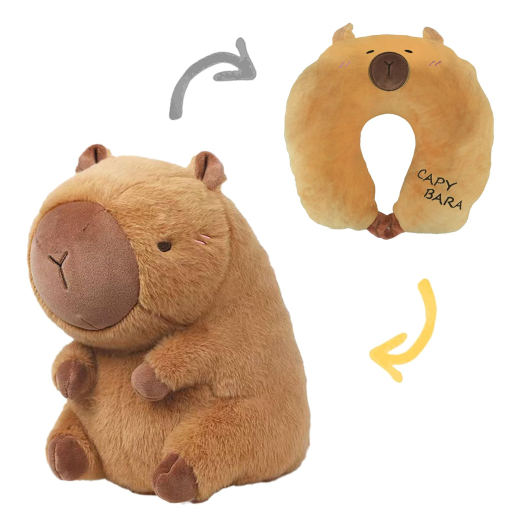 hrabykt Capybara Travel Pillow for Kids & Adults Car Neck Pillow Memory Cotton U-Shaped Neck Pillow Soft Head Support Travel Accessories for Airplane Car Train Bus Airplane Pillow