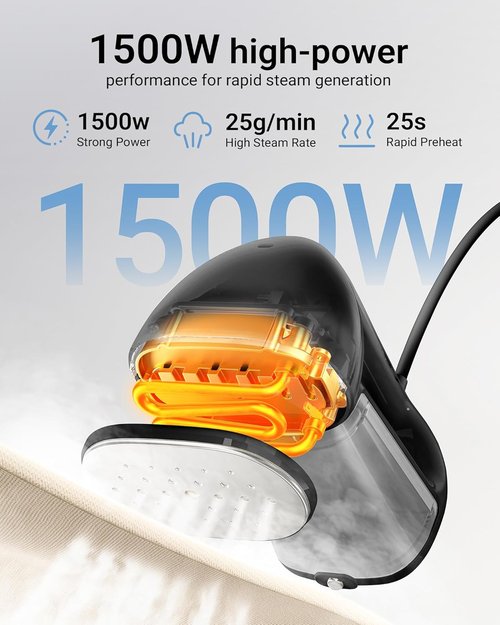 Bear Steamer Handheld Garment Steamer - 1500W Fast Heat-Up Fabric Wrinkle Remover | 240ml Tank, Portable for Home & Travel