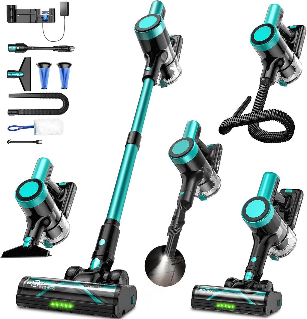 Skiennix Cordless Vacuum Cleaner - 58Kpa 10-in-1 Design with 55 Minutes Runtime & LED Display | Anti-Tangle, Wall Mount Charging (Cyan)