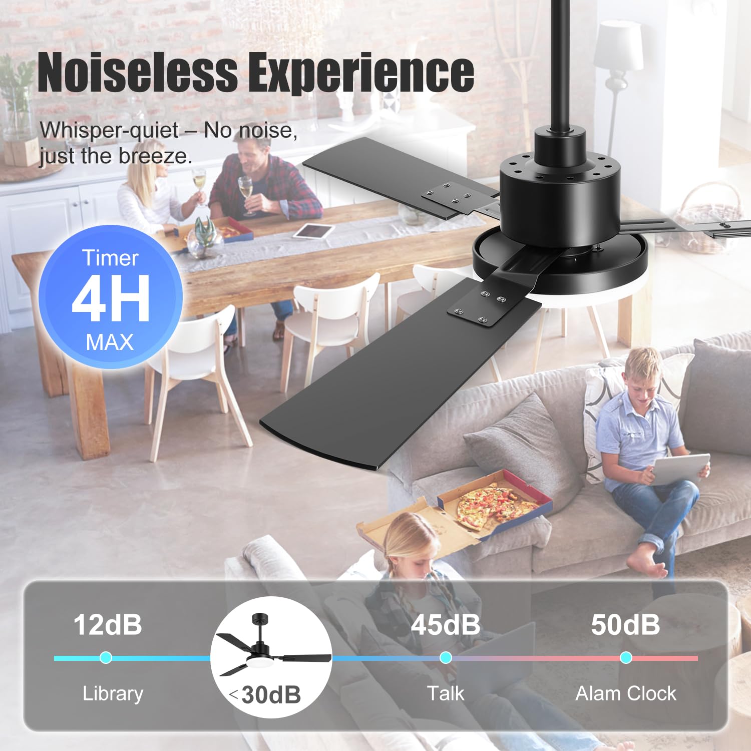ZYD Ceiling Fans with Lights, 52 Inch Ceiling Fan with Light and Remote, Farmhouse Black Fan with Quiet Reversible DC Motor, 3 Blade LED Ceiling Fan with Light for Living Room, Bedroom, Family Room