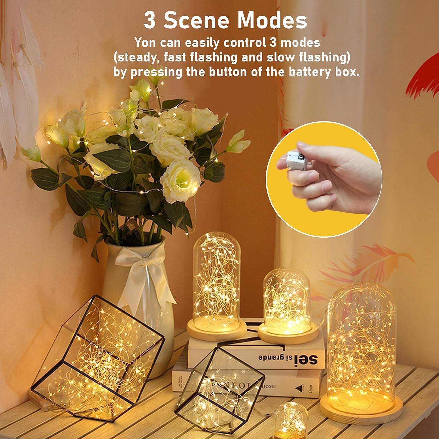 Skiennix 24 Pack Fairy Lights - Battery Operated 7ft Mini Twinkle String Lights | Waterproof Silver Wire for Weddings & Decor - Warm White & Cool White
