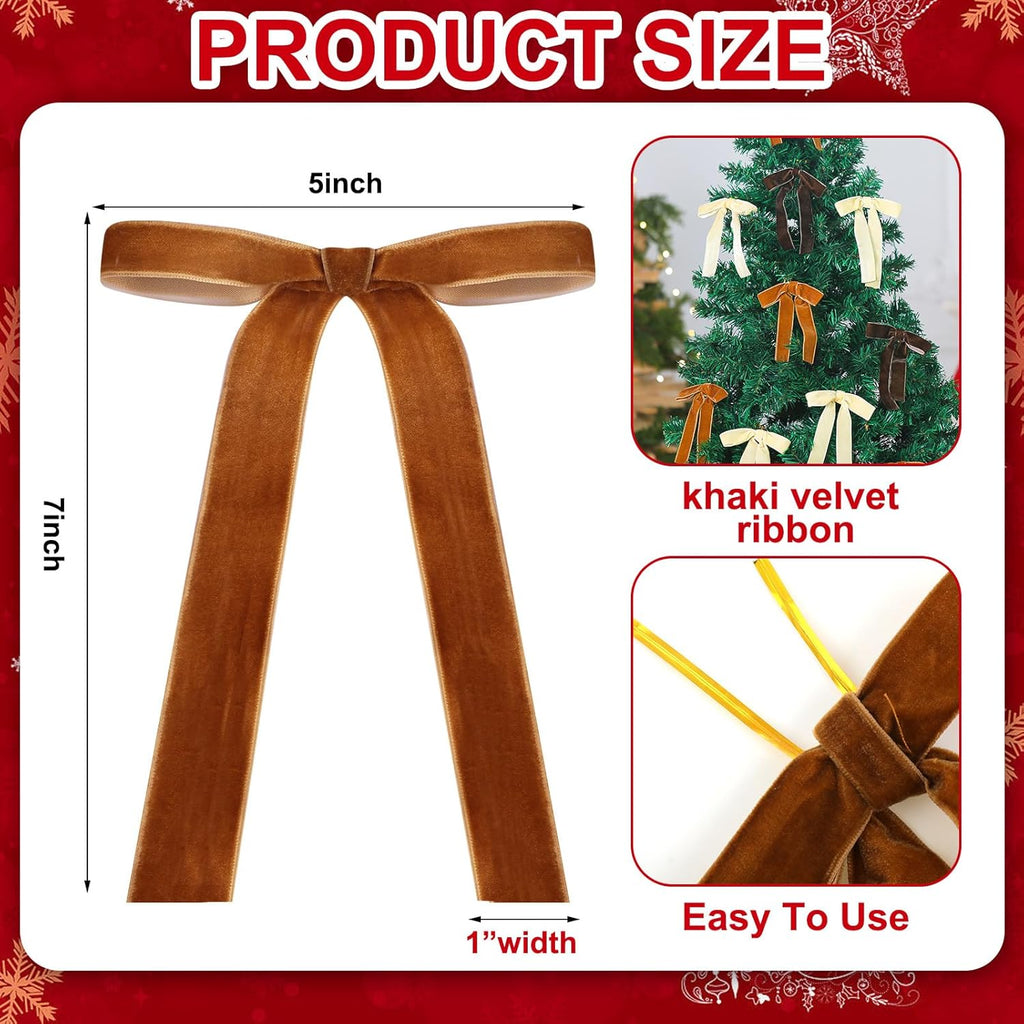 Regine Switzerland Velvet Bows - 24 Pcs Christmas Tree Ornaments | Coquette Wedding Decor (5 x 7 Inch)