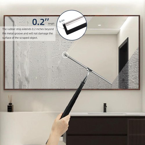 Eahwey 12-51’’ Telescopic Window Squeegee for High Windows, 2-in-1 Window Cleaning Kit with Extra Silicone Blade & Hook, Professional Squeegee for Shower Glass Doors (Window Squeegee for Home)