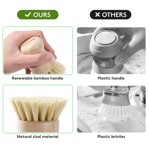 ÖkoStamm 4 Pack Bamboo Dish Brush, Dish Scrubber Brush with Sisal Bristle, Natural Scrub Brush for Kitchen Cleaning Dishes, Pots, Pans, Bottles, Vegetables