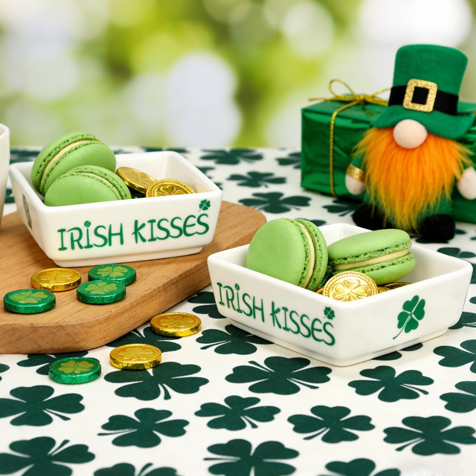 ISTOOLL St Patricks Day Decorations-2pcs Ceramics St Patrick's Day Candy Dish-St Patrick's Candy Storage for Home Kitchen Tiered Tray Table Party Centerpieces Decor
