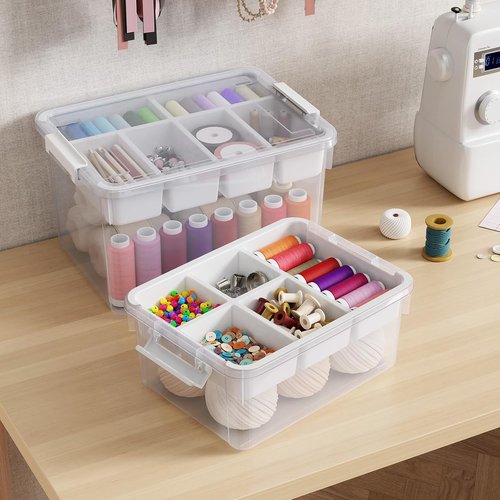 40Qt Stackable Storage Bins by [Brand Name] - Clear Plastic Organizers with Lids & Dividers | 2-Pack for Home & Car Organization
