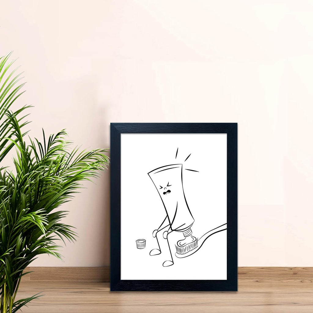 Skiennix Framed Funny Bathroom Wall Art - Black & White Toilet Decor | Minimalist Canvas Print