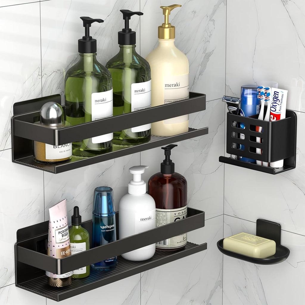 Regine Switzerland Shower Caddy - Rust-Proof Aluminum Shelf | 4 Pack, No Drilling Required for Easy Installation