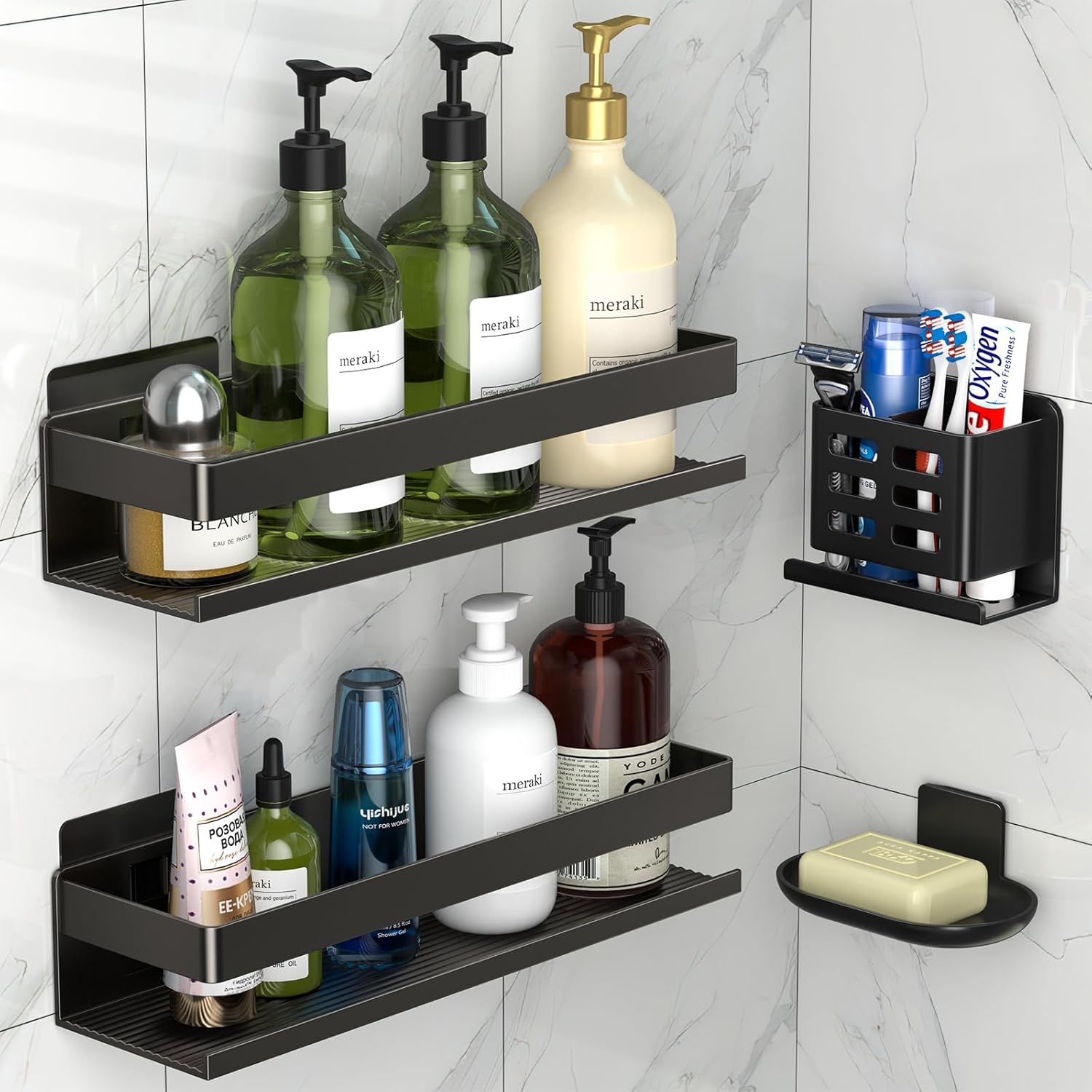 Regine Switzerland Shower Caddy - Rust-Proof Aluminum Shelf | 4 Pack, No Drilling Required for Easy Installation