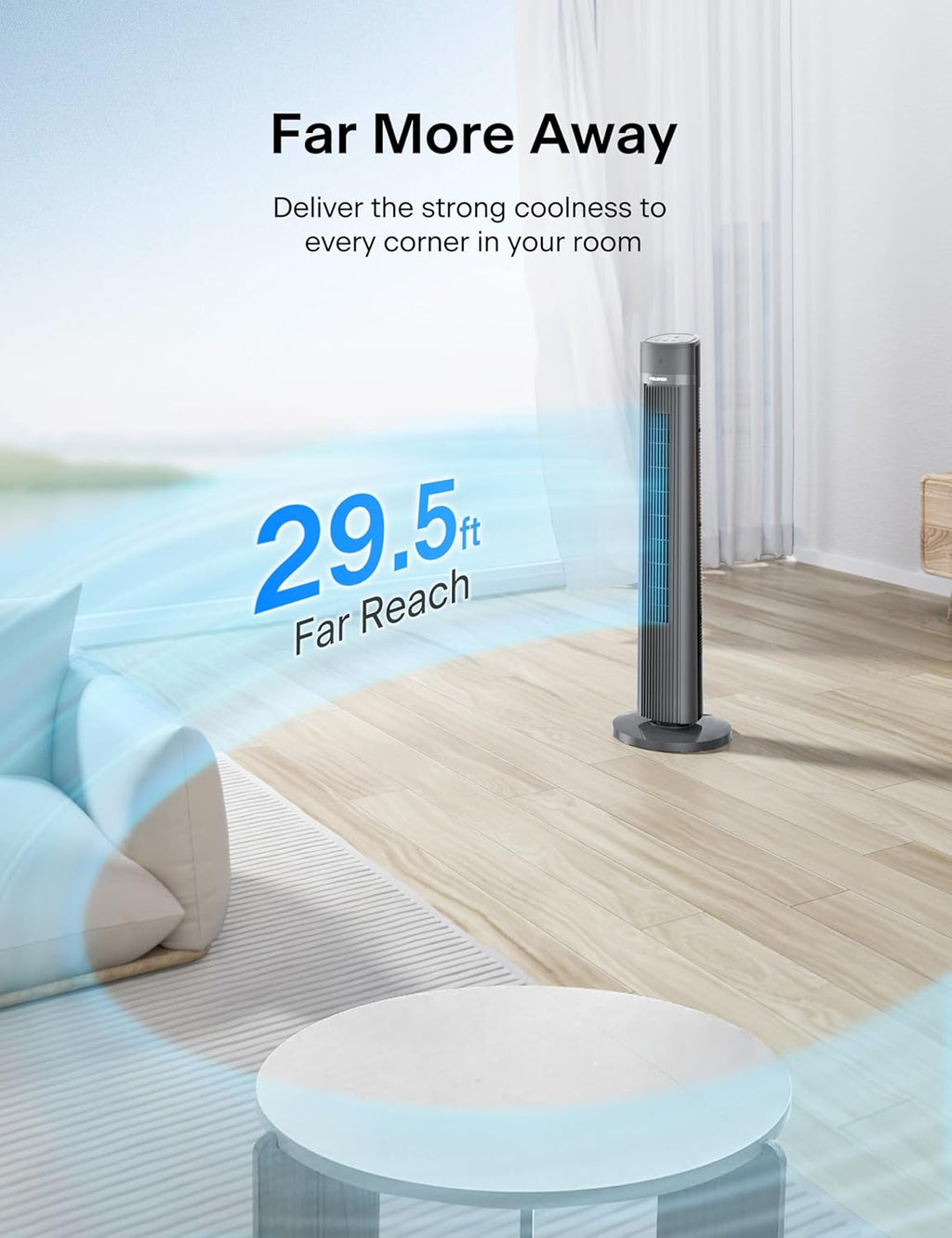 Pelonis 40-Inch Bladeless Tower Fan - Quiet 3-Speed Remote Control, 90° Oscillation, Black
