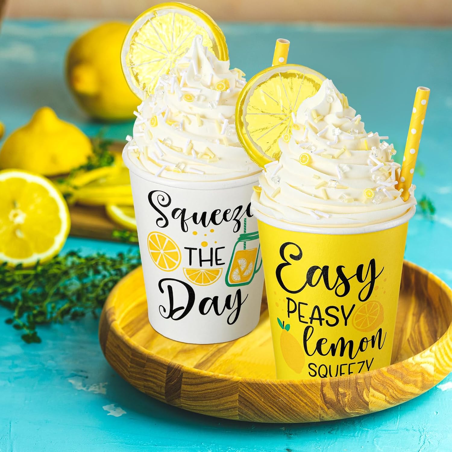 Yungyan Lemon Tiered Tray Decor - Faux Whipped Cream Cups for Summer Parties | Kitchen Centerpiece