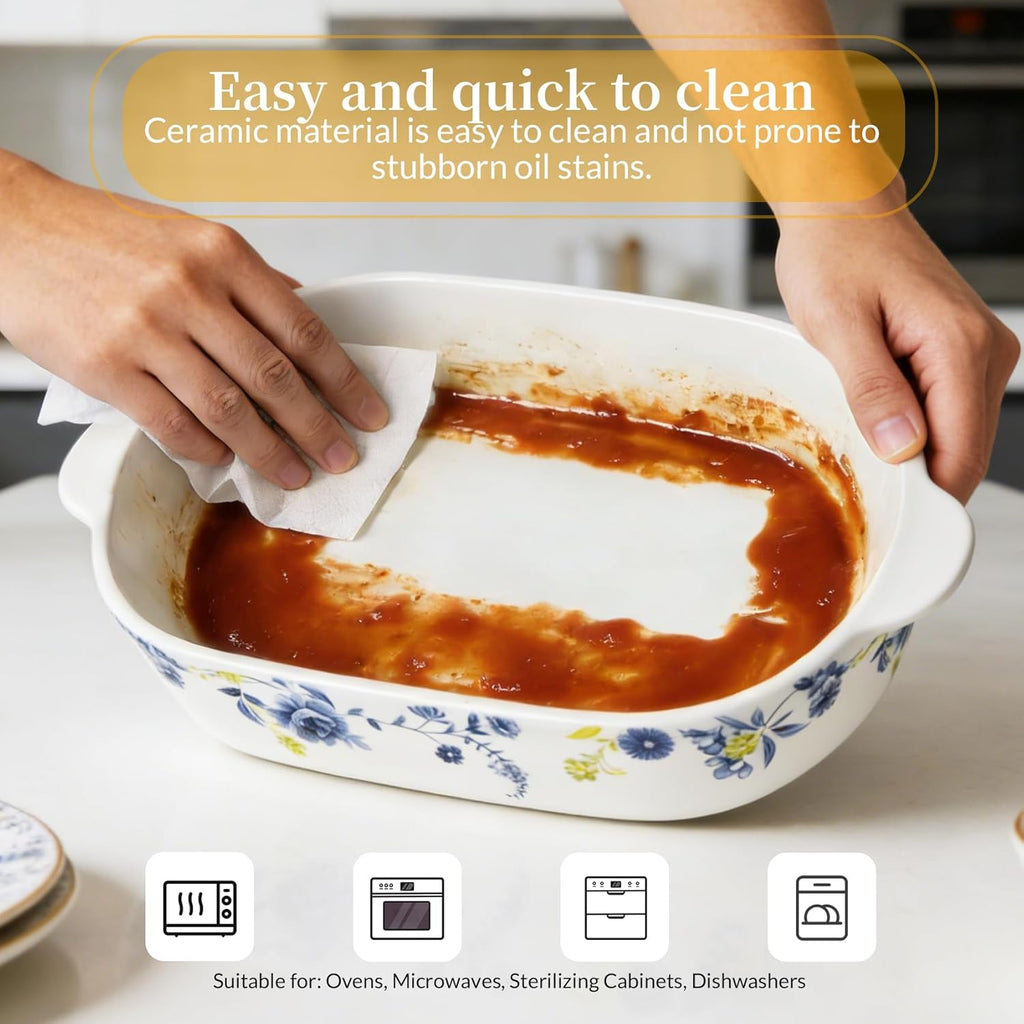 Regine Switzerland Ceramic Casserole Dish Set - 4-Piece Bakeware with Lids | Oven & Microwave Safe, 13x8 & 9x6 Inches
