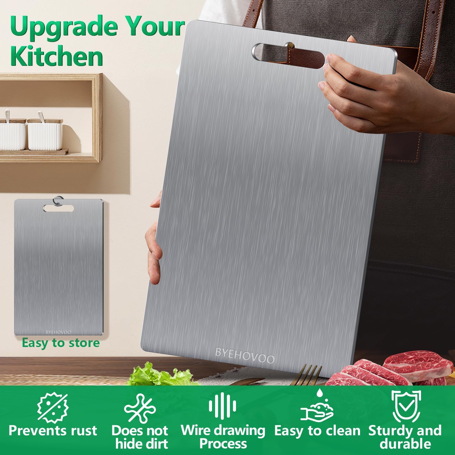 **Titanium Cutting Boards - Set of 3 Double-Sided Pure Titanium | Easy to Clean & Dishwasher Safe**