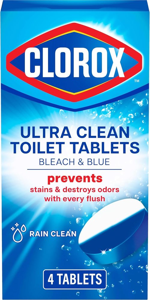 Clorox Ultra Clean Toilet Tablets - Bleach & Blue Rain Clean Scent | 2.47 Ounces Each, 4 Count