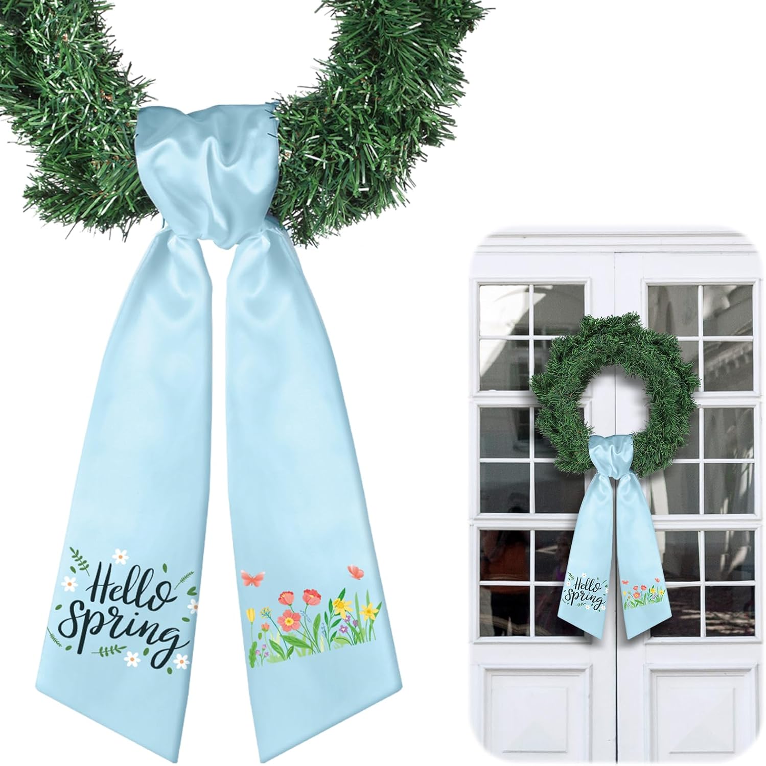 VitalCozy Spring Wreath Sash - Elegant Satin Ribbon for Embroidery Monogram | Indoor & Outdoor Decor