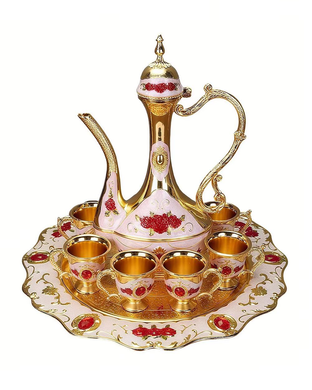 SEEK RARE Large Vintage Turkish Tea Set Coffee Service Set Teapot Sets for Adults Home Party Decor Silver White