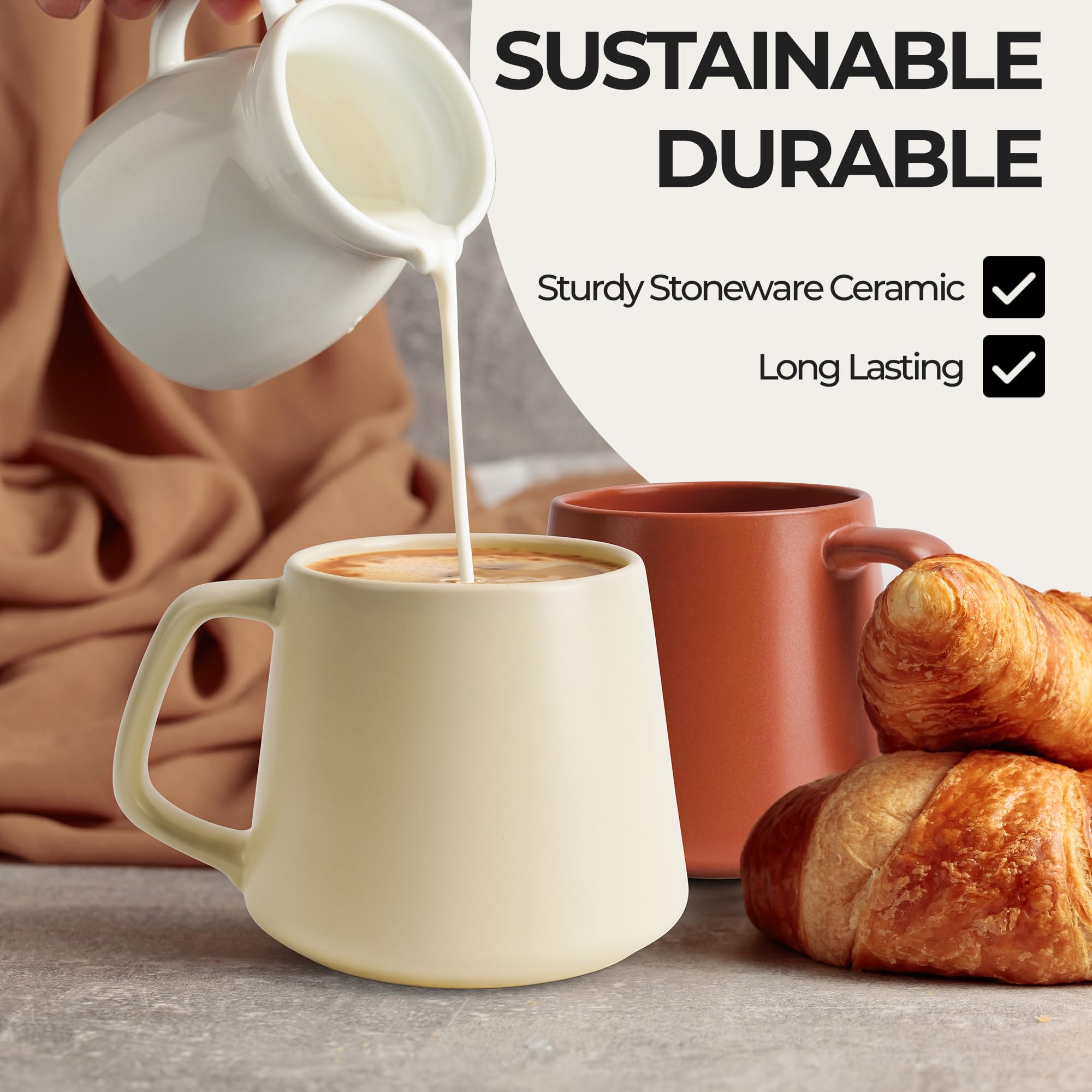 MIAMIO - Coffee Mugs Set of 4 / Large Ceramic Coffee Cups (14 oz) - Mug for Cappuccino, Tea, Espresso - Microwave and Dishwasher Safe - Luxe Collection (Beige Pastel)