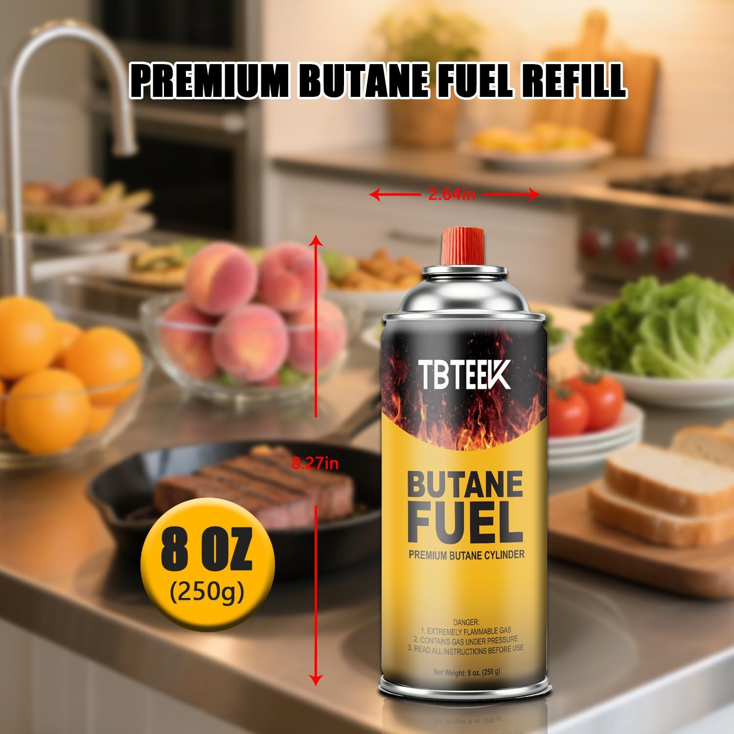 TBTeek Butane Fuel Canister - 8 Oz Premium Pure Refined Butane Gas for Kitchen Torch & Camping Use