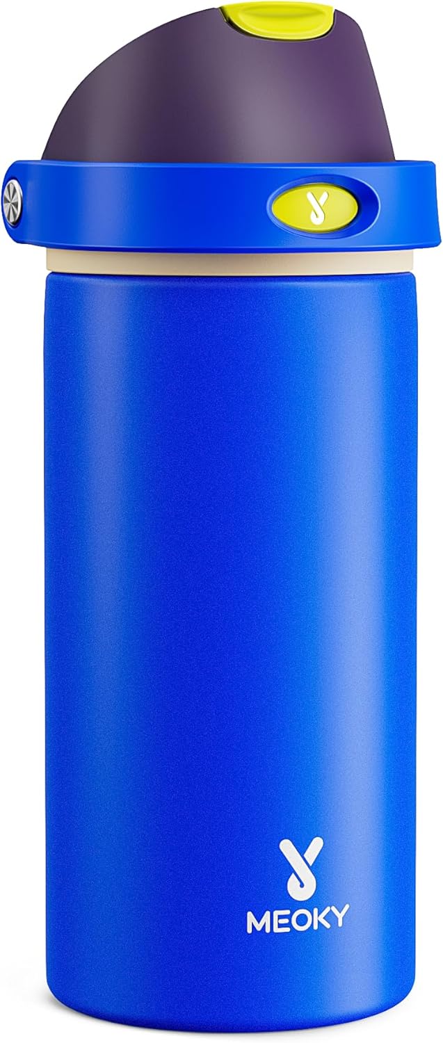 Meoky Stainless Steel Water Bottle - 18 oz Insulated Kids Bottle with 2-in-1 Straw & Spout Lid | Leak Proof, BPA-Free, Celestial Sphere