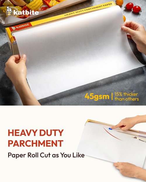 Katbite Heavy Duty Parchment Paper Roll - 12" x 262 ft Non-Stick Baking Paper for Cooking & Grilling