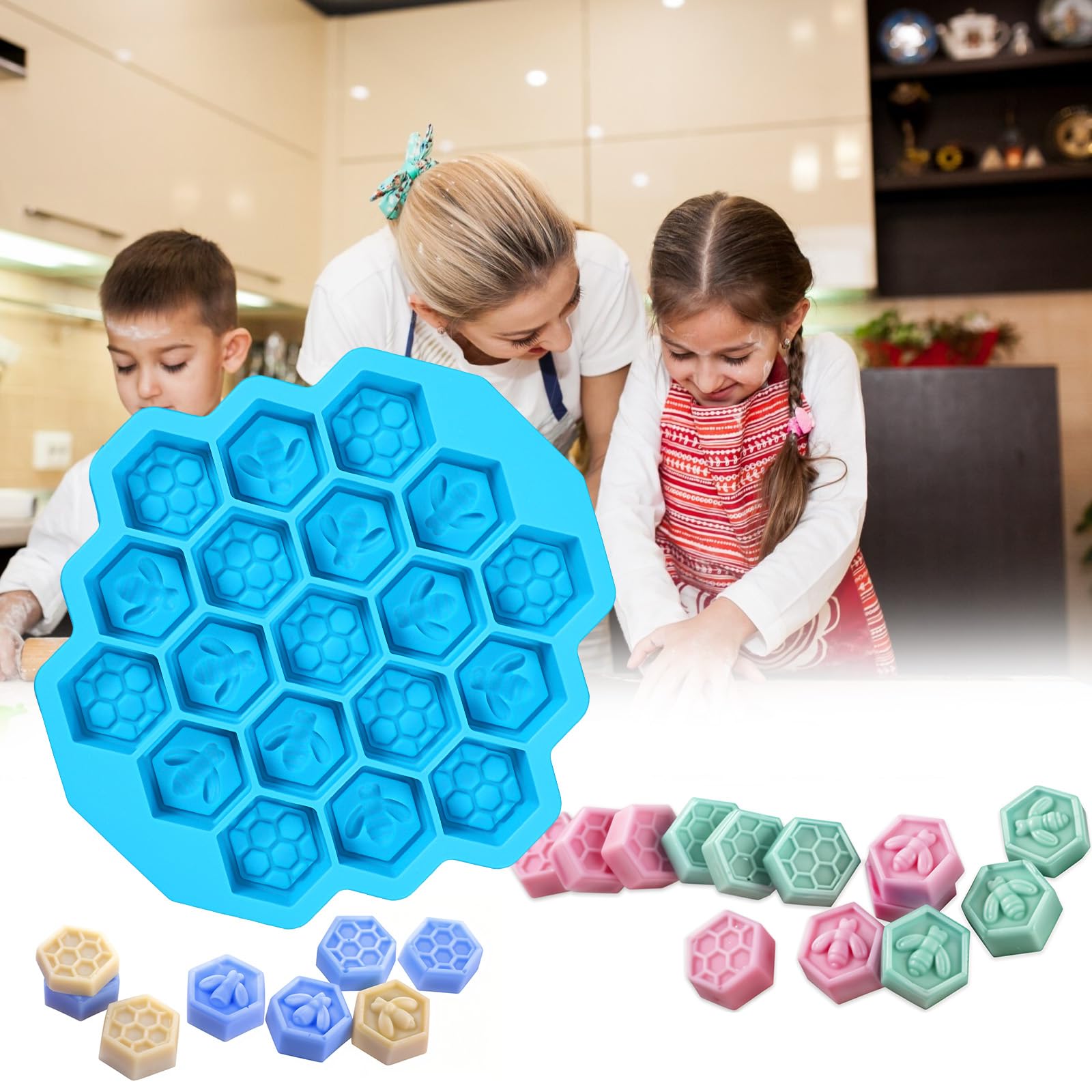 Versatile Honey Comb Silicone Mold, 19 Cavity Bee Silicone Mold for Baking, Reusable Non-Stick Gummy Molds for Candy, Chocolate, Jelly, Ice Cube