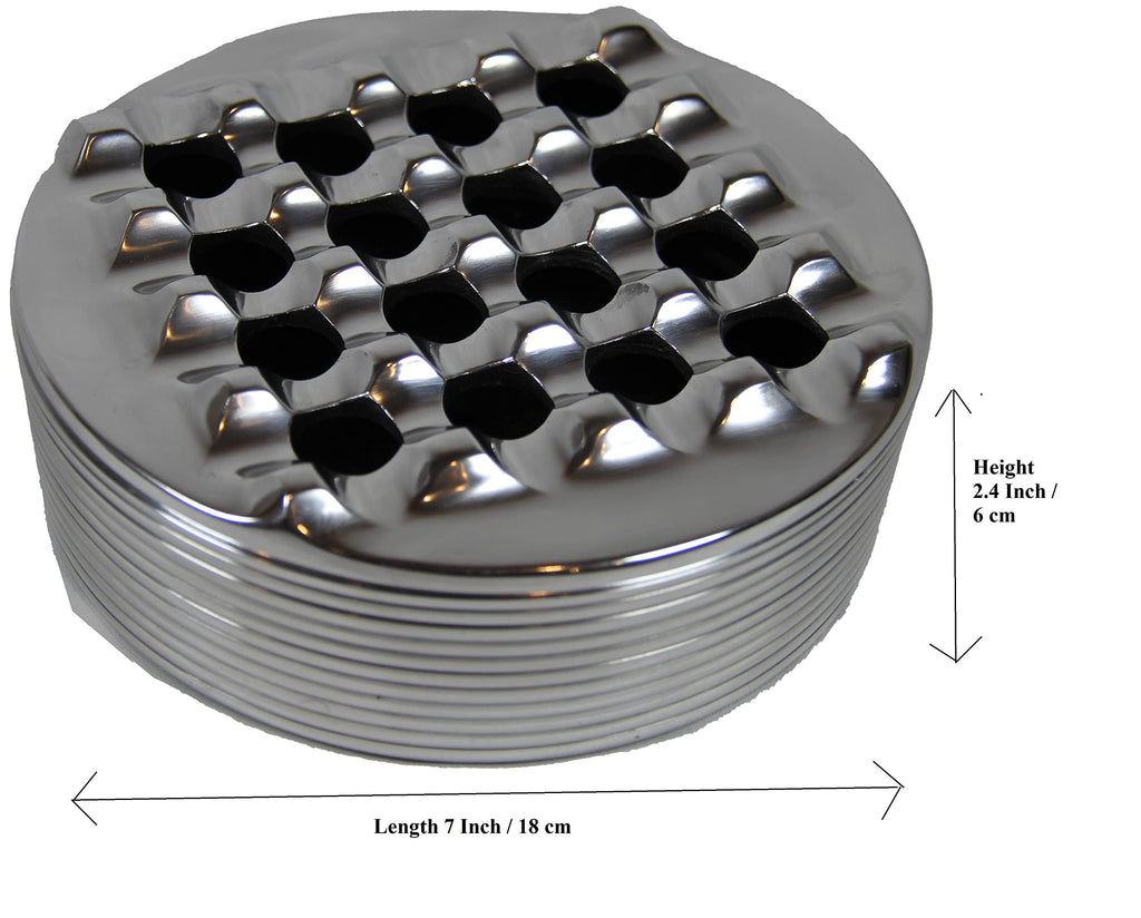 Aluminum Metal Cigar Ashtray with Lid For Men-Durable handcrafted 16 Holes Grid Design Cigar Ash Tray for indoor and outdoor - Wind Resistant Round Ashtray for Cigars to Cigarillos (SILVER)