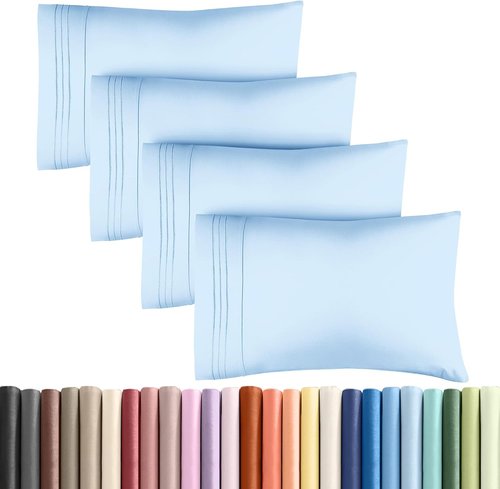King Pillow Cases by [Brand Name] - Ultra Soft Hotel Quality Covers | Comfy, Wrinkle-Free & Fade Resistant - Light Blue, Set of 4