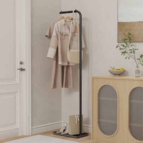 YheenLf Metal Coat Rack Freestanding, Stable Clothing Rack with Rock Base, Coat Tree Suitable for Bedroom, Hallway, Office, 70.8 Inches High, Black