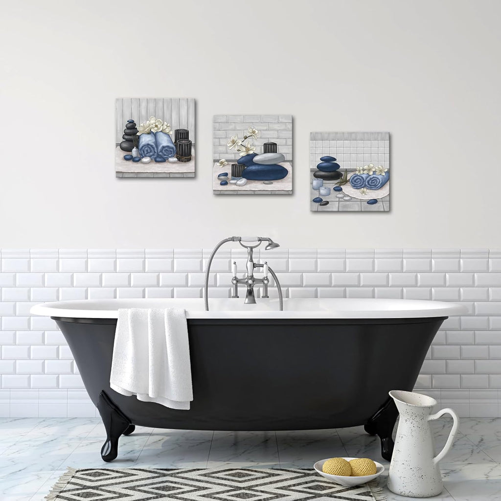 RnnJoile Spa Canvas Wall Art - Zen Stone Orchid Painting for Bathroom | Framed 12"x12" Decor