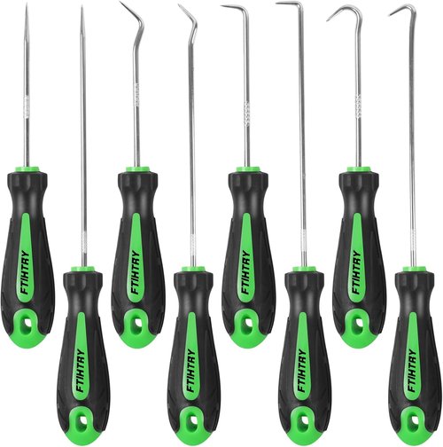 FTIHTRY Precision Automotive Hook Set - 8PCS Mini Pick and Pull Tools for Oil Seal/O-Ring Removal | Green