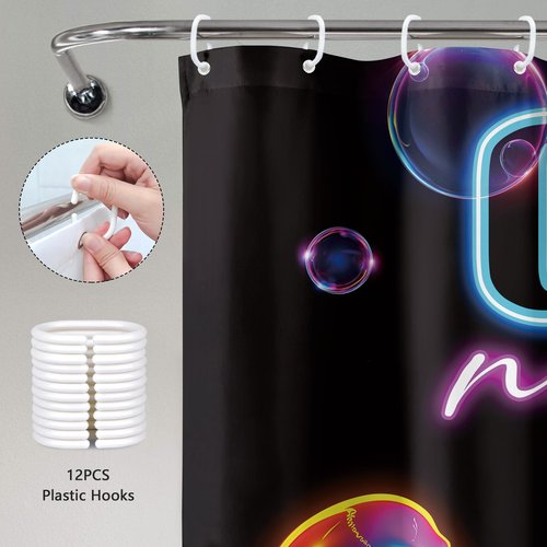 Mitpok Neon Funny Skull Shower Curtain 60Wx72H Skeleton Gothic Spooky Unique Cool Bone in Bathtub Bubbles Black Halloween Cat Modern Bathroom Decor Colorful Bath Curtain Fabric Polyester 12 Pack Hooks