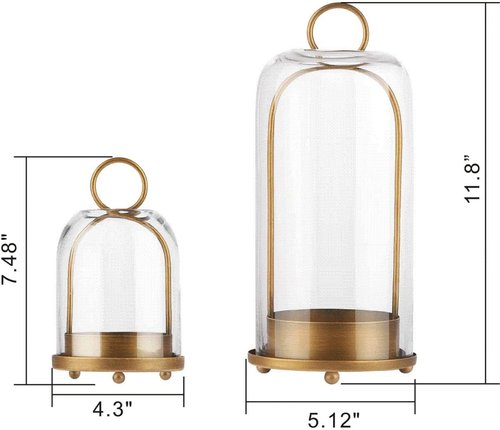 **Skiennix Metal Candle Holder Set - Versatile Brass Design with Handmade Glass Dome | 5" & 4" Sizes**