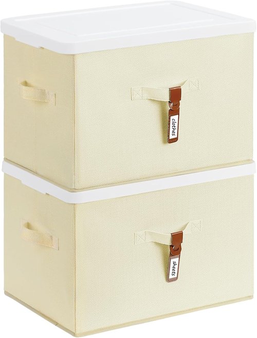 Homsorout Large Clothes Storage Bins - Decorative Storage Containers with Lids | 2 Pack in Beige Yellow
