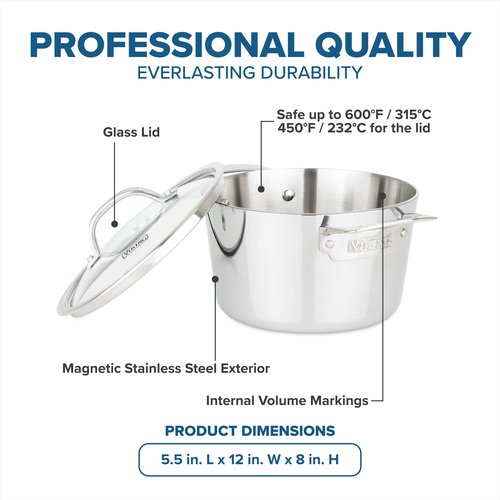 Viking Contemporary 3-Ply Stainless Steel Stock Pot, 3.4 Quart Soup Cooking Pot with Lid