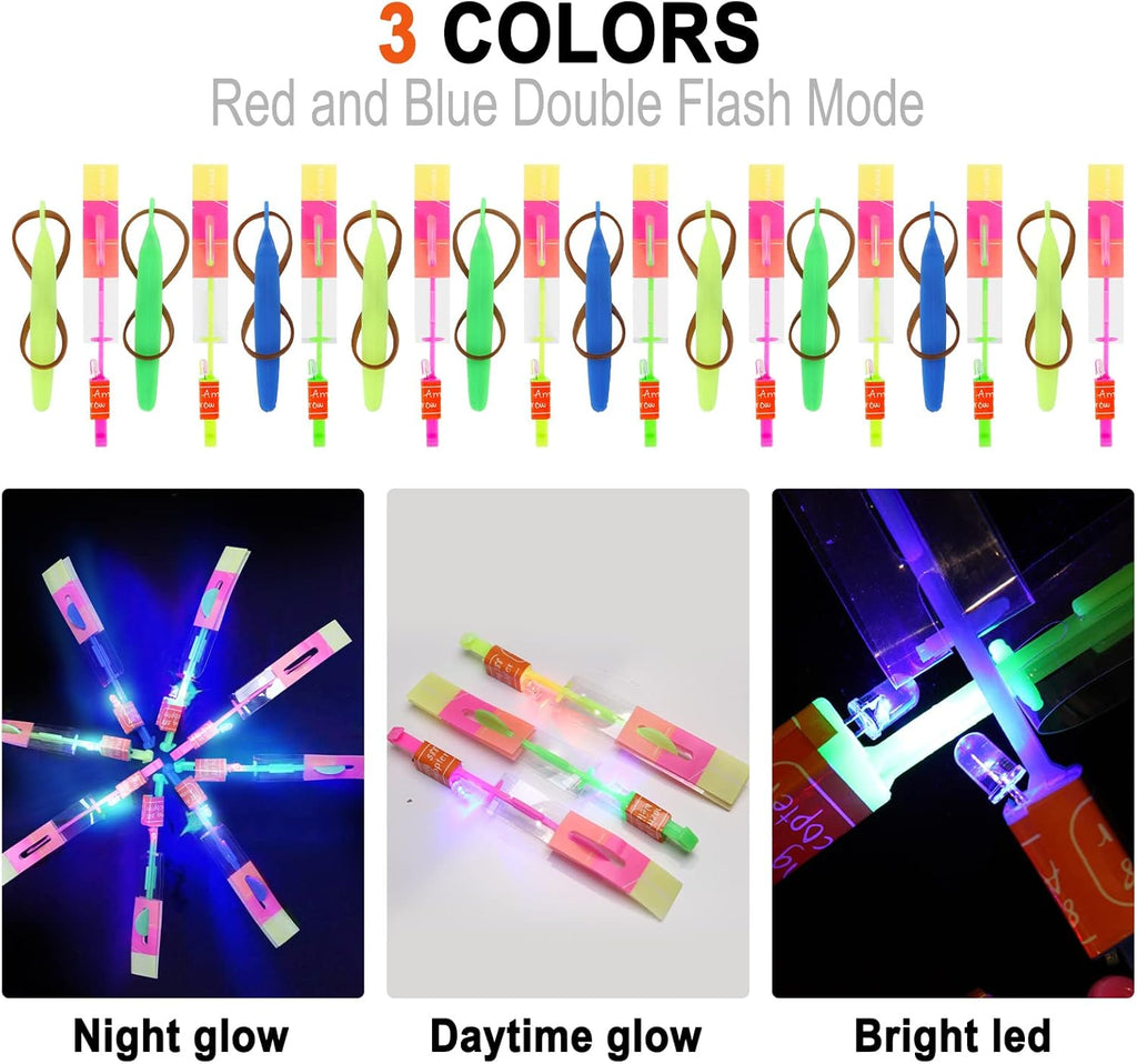 **LPVOQPTH LED Flying Toy Set - 25 Slingshot Glow Helicopters for Outdoor Fun | Glow in the Dark Party Favors for Kids (Ages 4-12)**