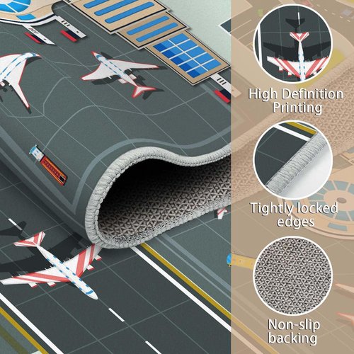 Kids Rug,Children's Room Rug, Fun Airport Kids Play Mat,Aerodrome Traffic System Playmat Carpet, Rail City Living Carpet, Washable Non-Slip Children's Mat (Airport, 31x47in)